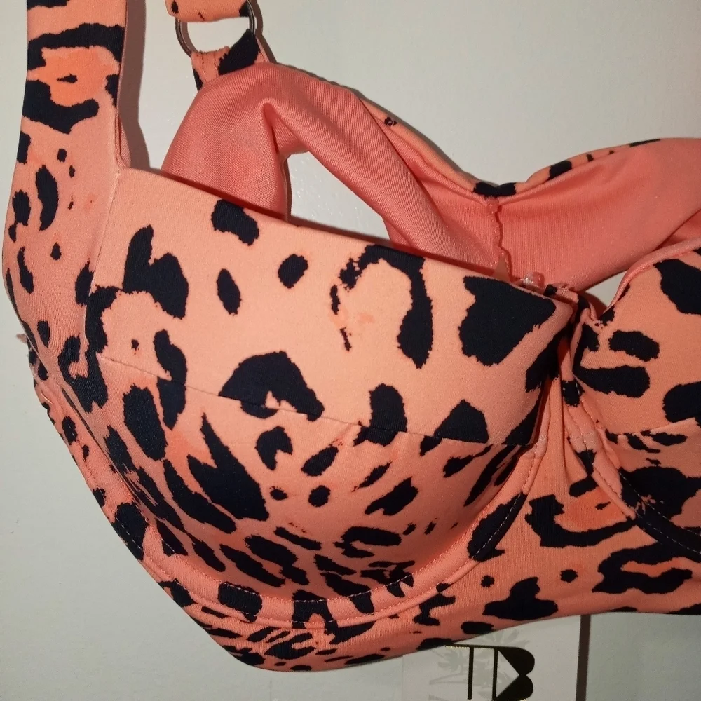 Tinibikini Leopard print padded underwire papaya black Bikini top Small NEW